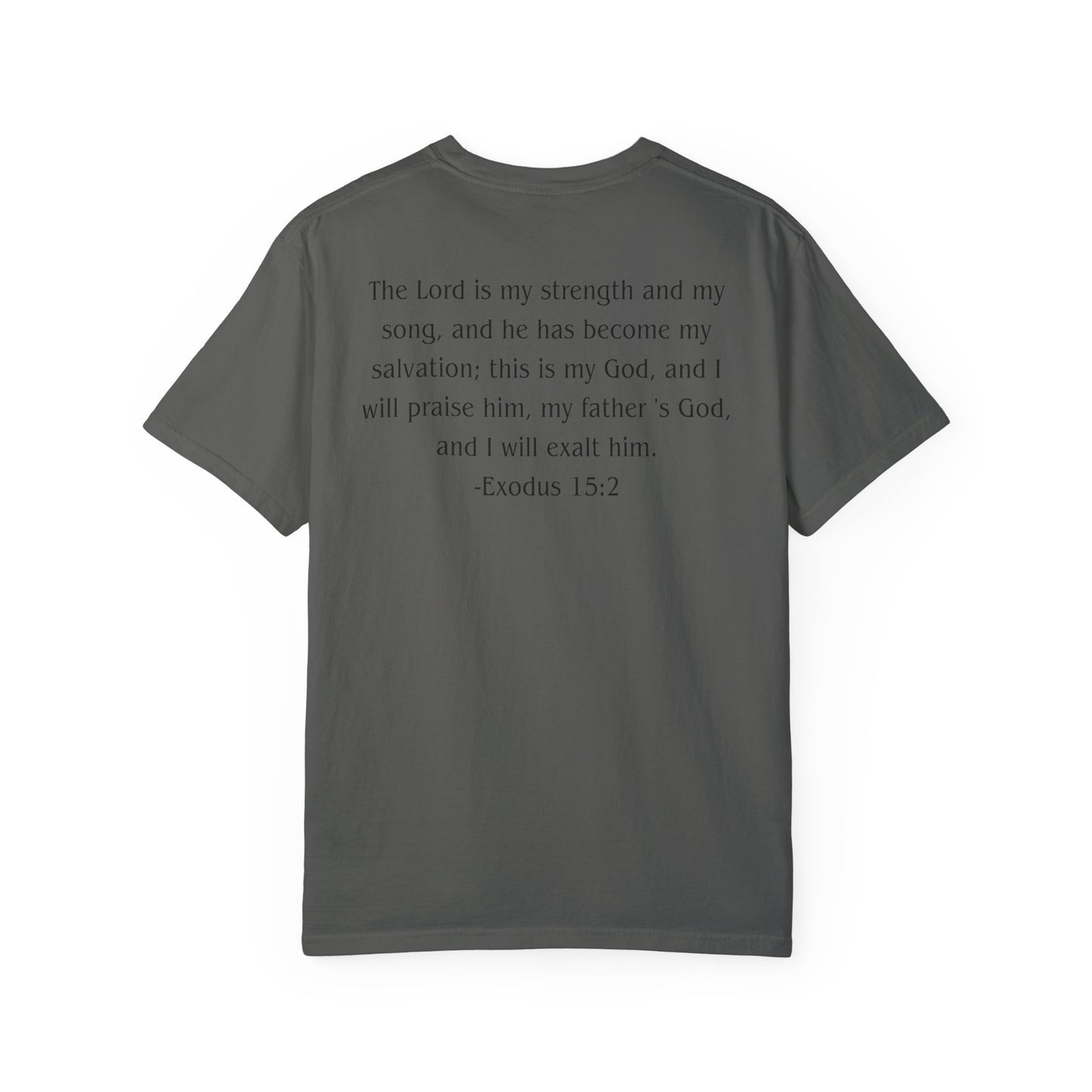 Exodus 15:2 Black text T-shirt