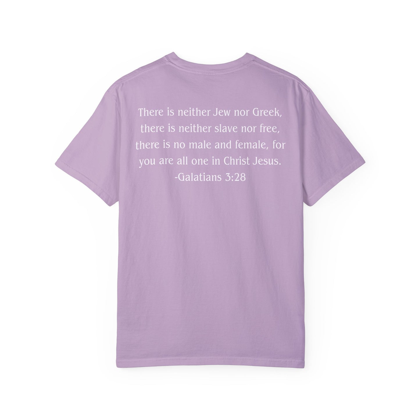 Galatians 3:28 White text T-shirt