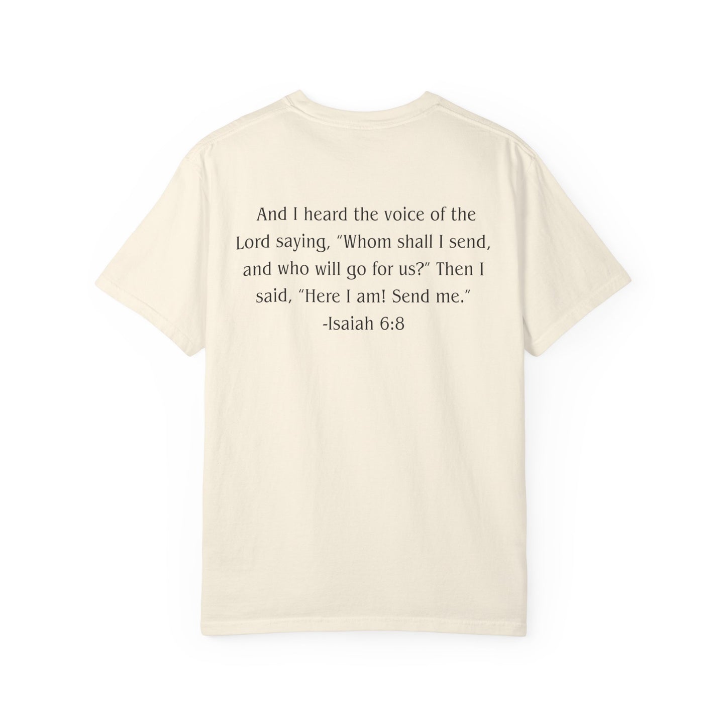 Isaiah 6:8 Black text T-shirt