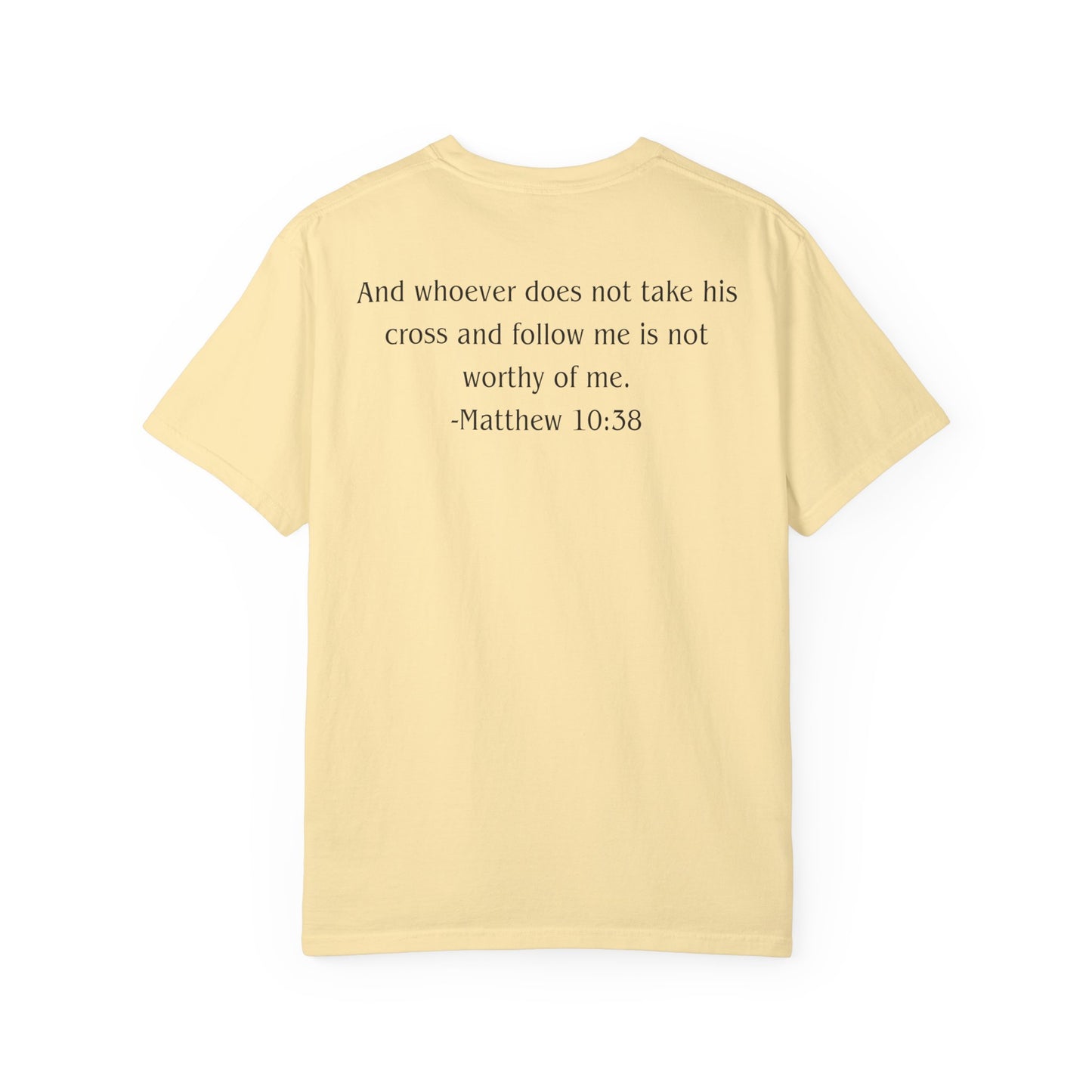 Matthew 10:38 Black text T-shirt