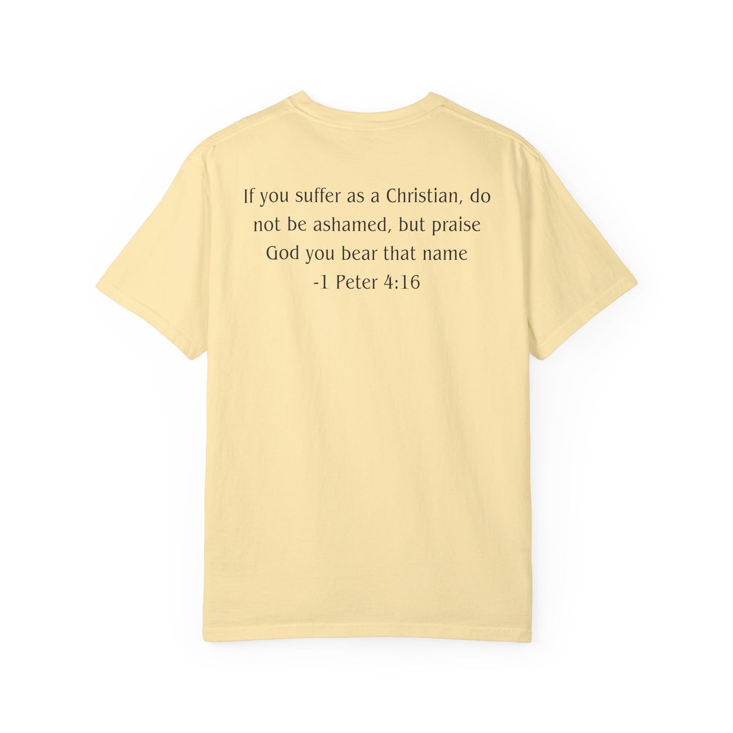 1 Peter 4:16 Black text T-shirt