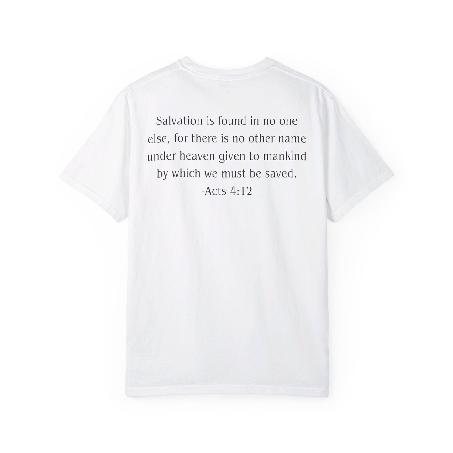 Acts 4:12 Black text T-shirt