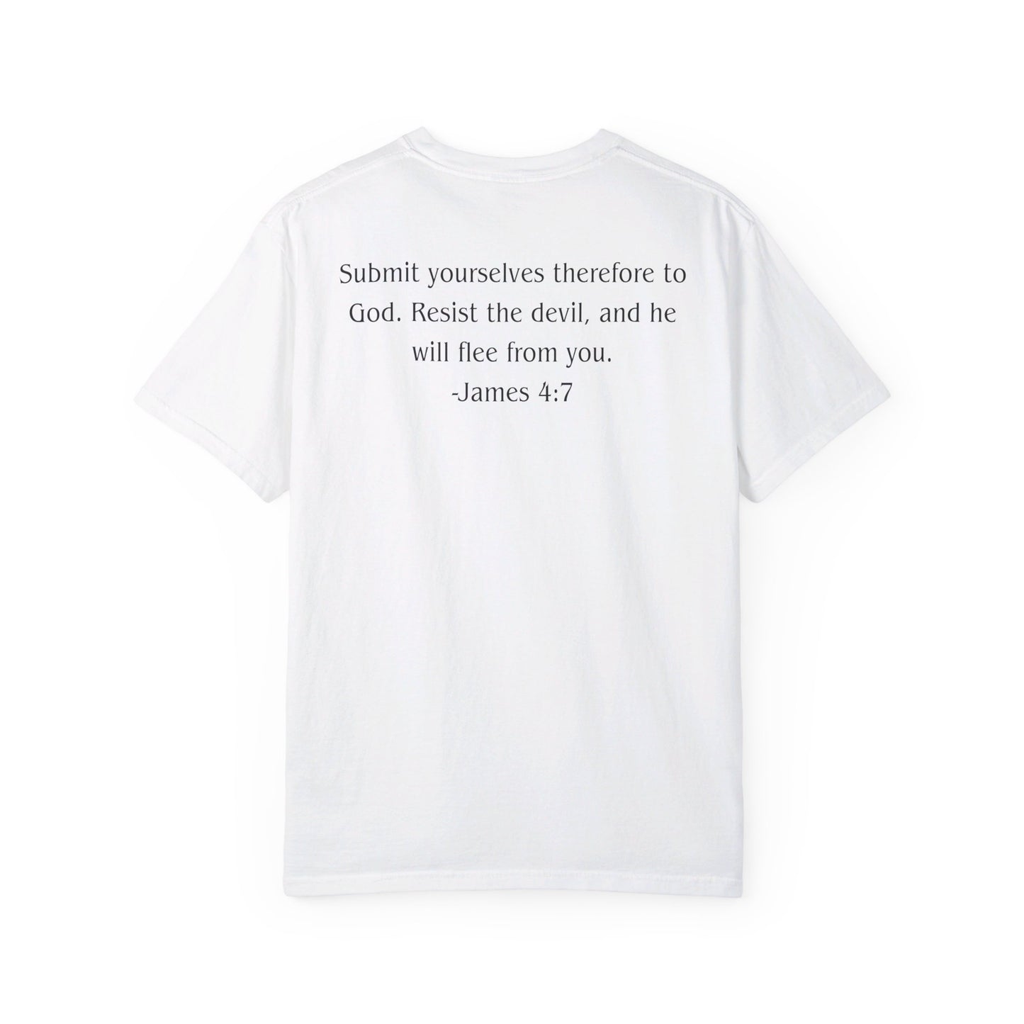 James 4:7 Black text T-shirt