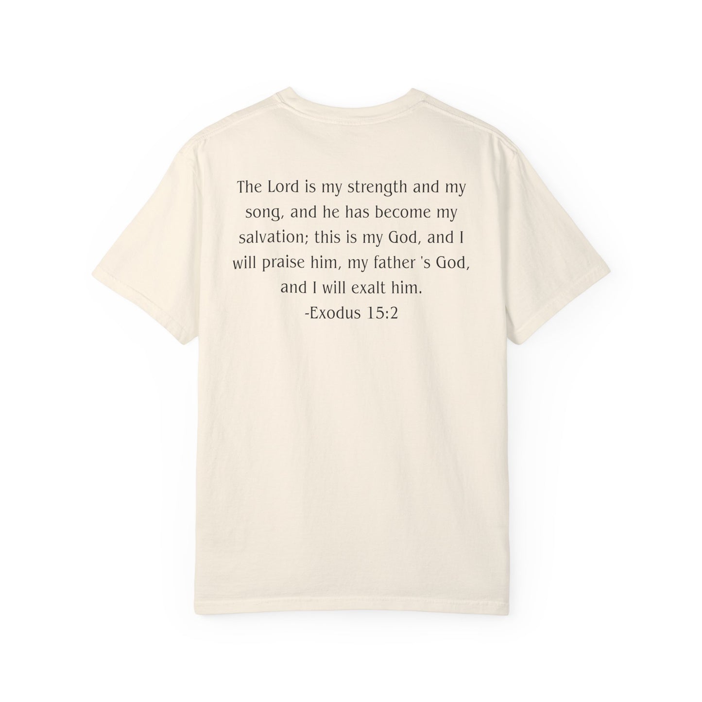 Exodus 15:2 Black text T-shirt