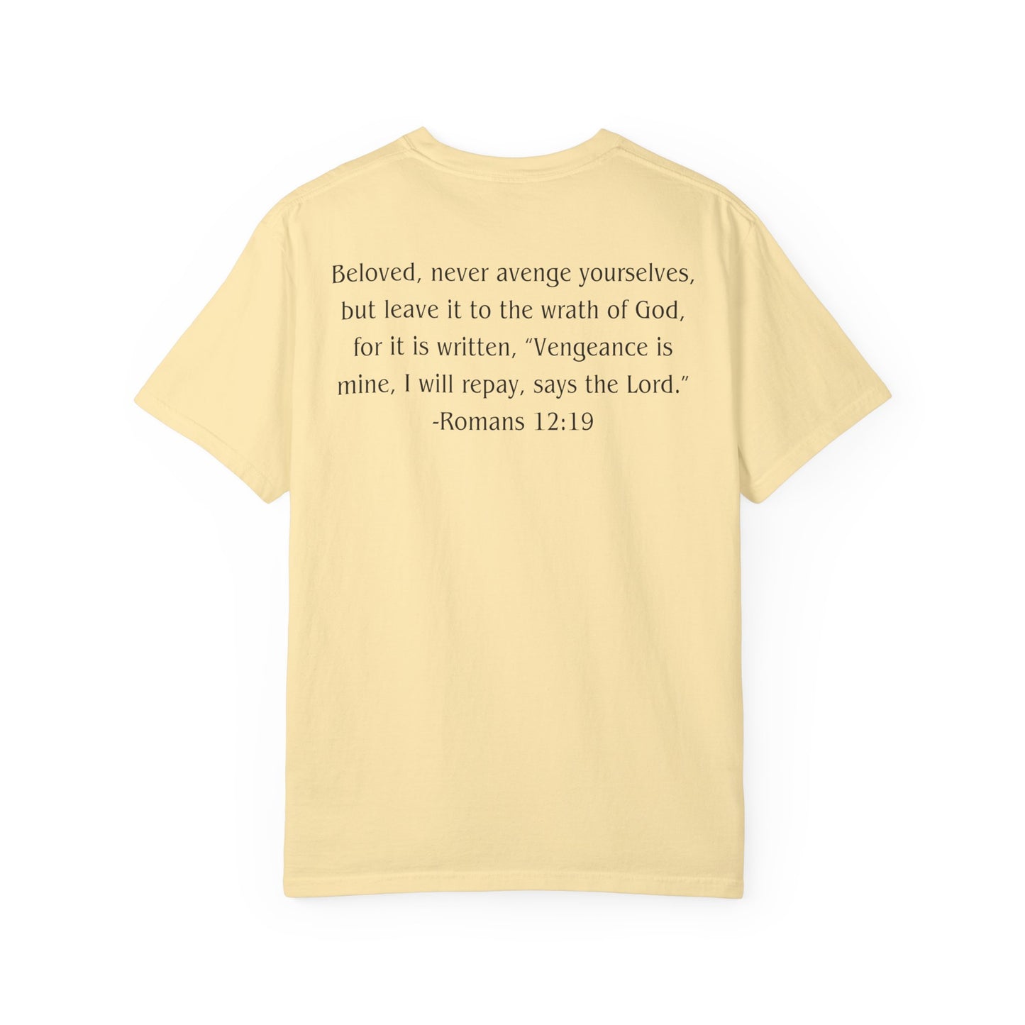 Romans 12:19 Black text T-shirt