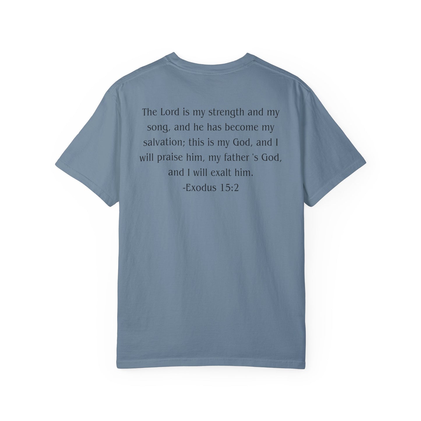 Exodus 15:2 Black text T-shirt