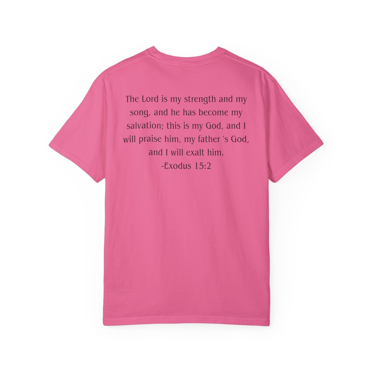 Exodus 15:2 Black text T-shirt