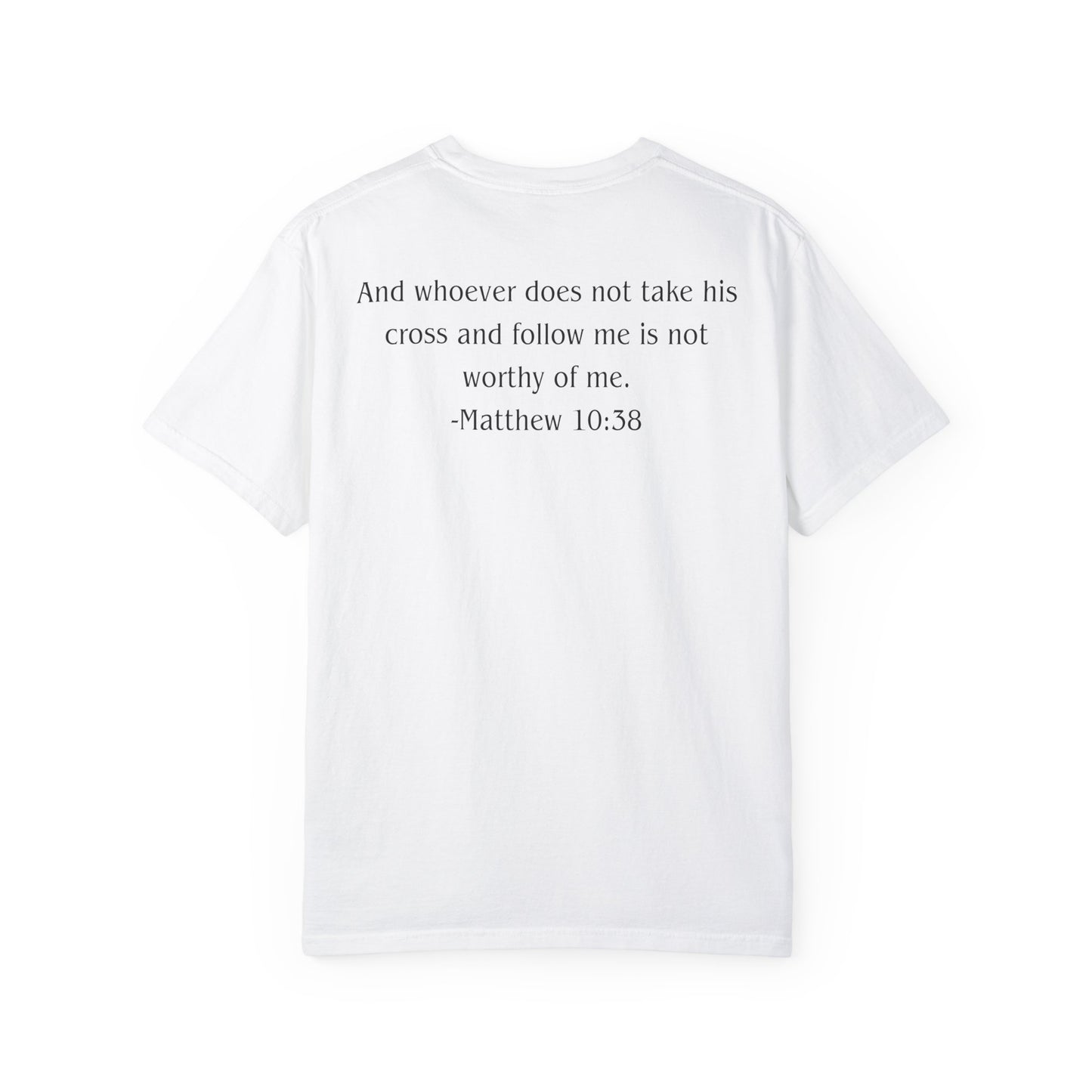 Matthew 10:38 Black text T-shirt