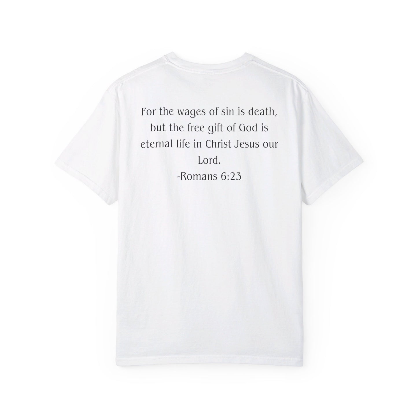 Romans 6:23 Black text T-shirt