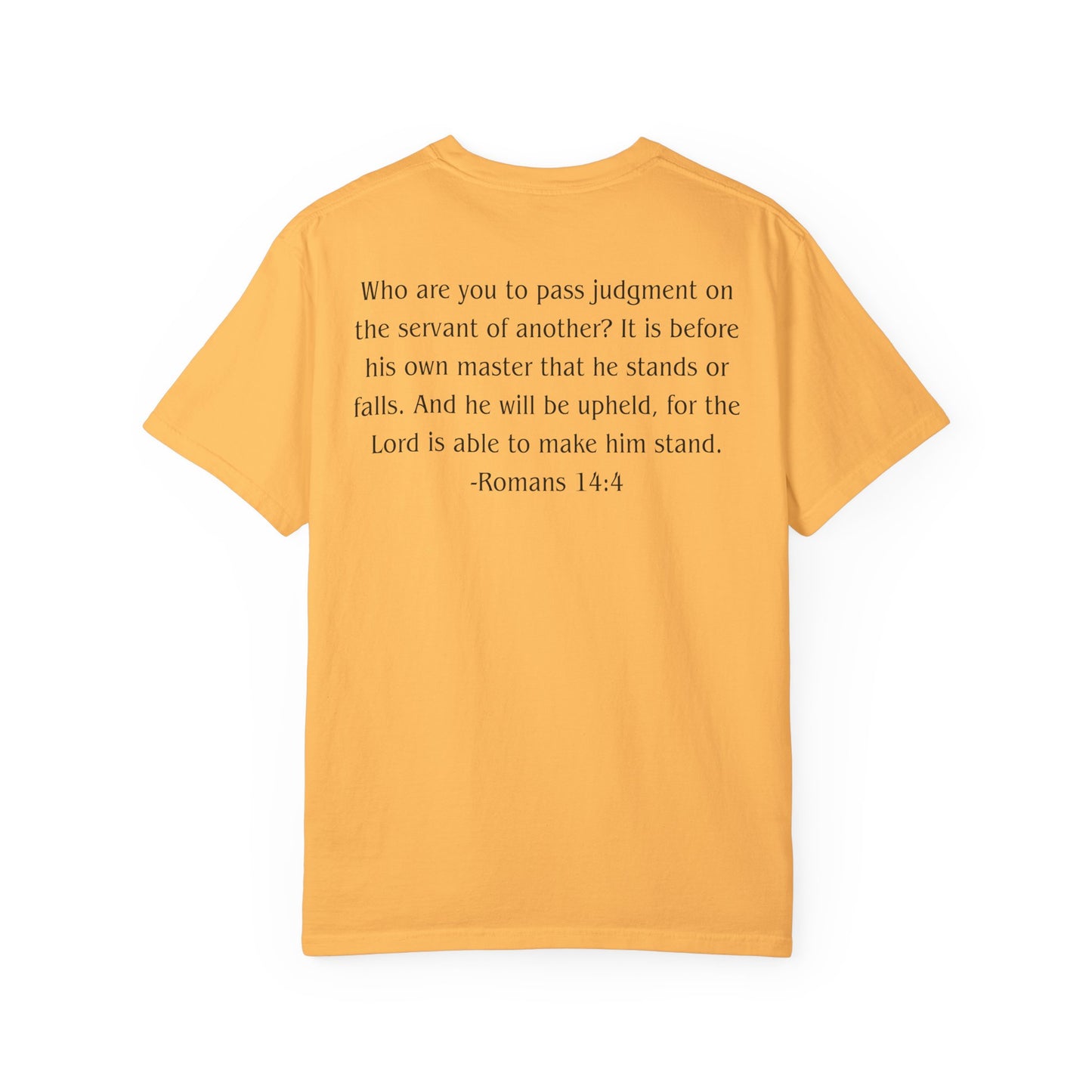 Romans 14:4 Black text T-shirt