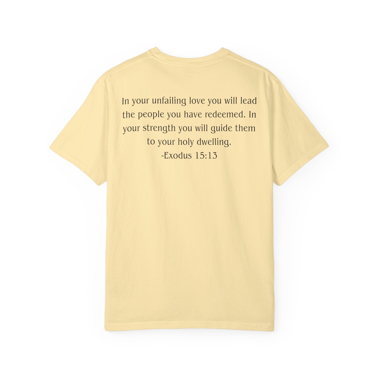 Exodus 15:13 Black text T-shirt