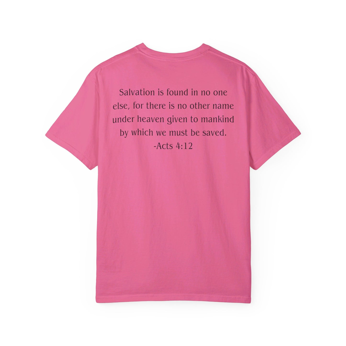 Acts 4:12 Black text T-shirt