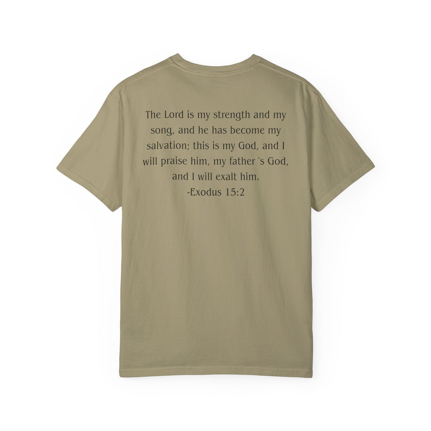 Exodus 15:2 Black text T-shirt