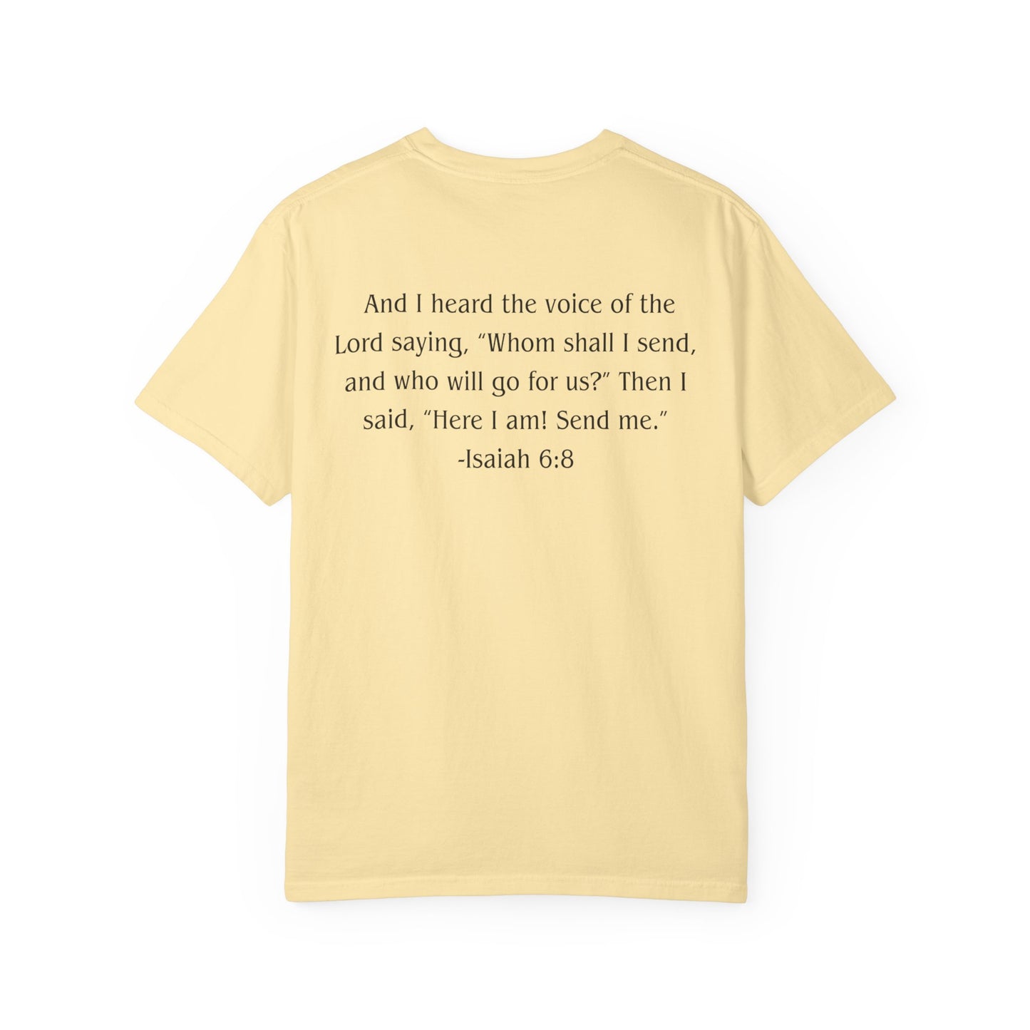Isaiah 6:8 Black text T-shirt