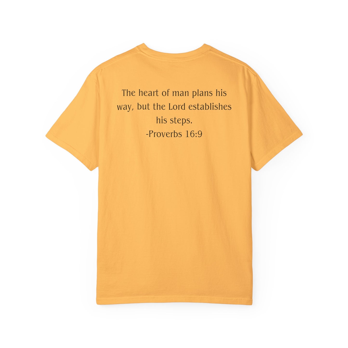 Proverbs 16:9 Black text T-shirt