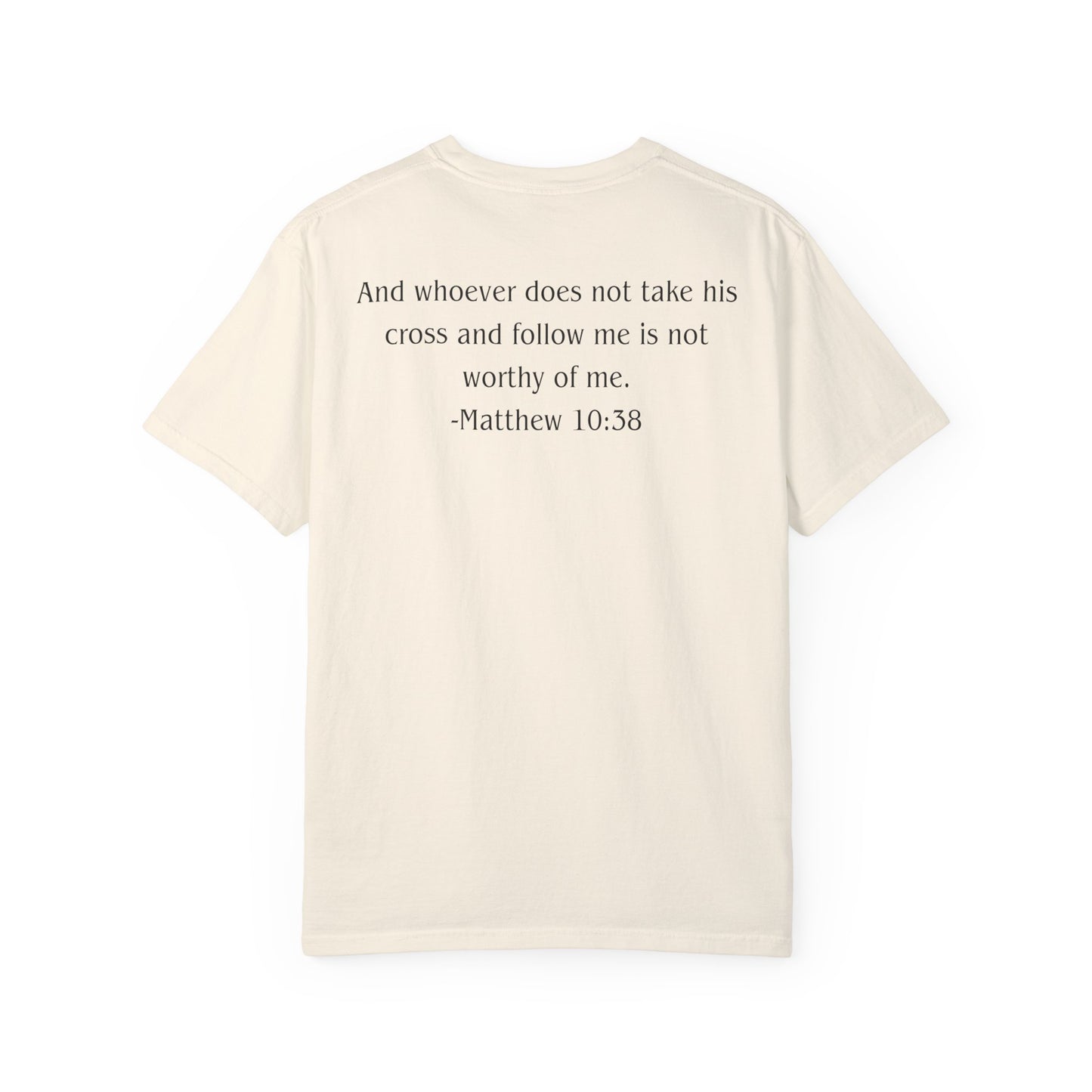 Matthew 10:38 Black text T-shirt