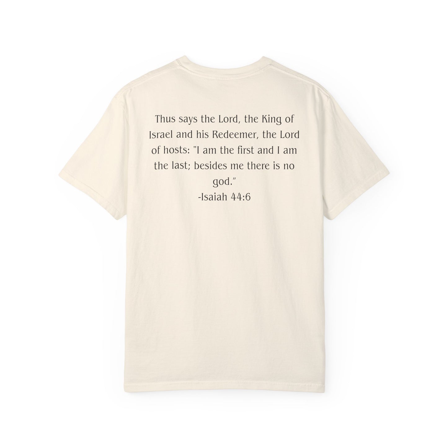 Isaiah 44:6 Black text T-shirt