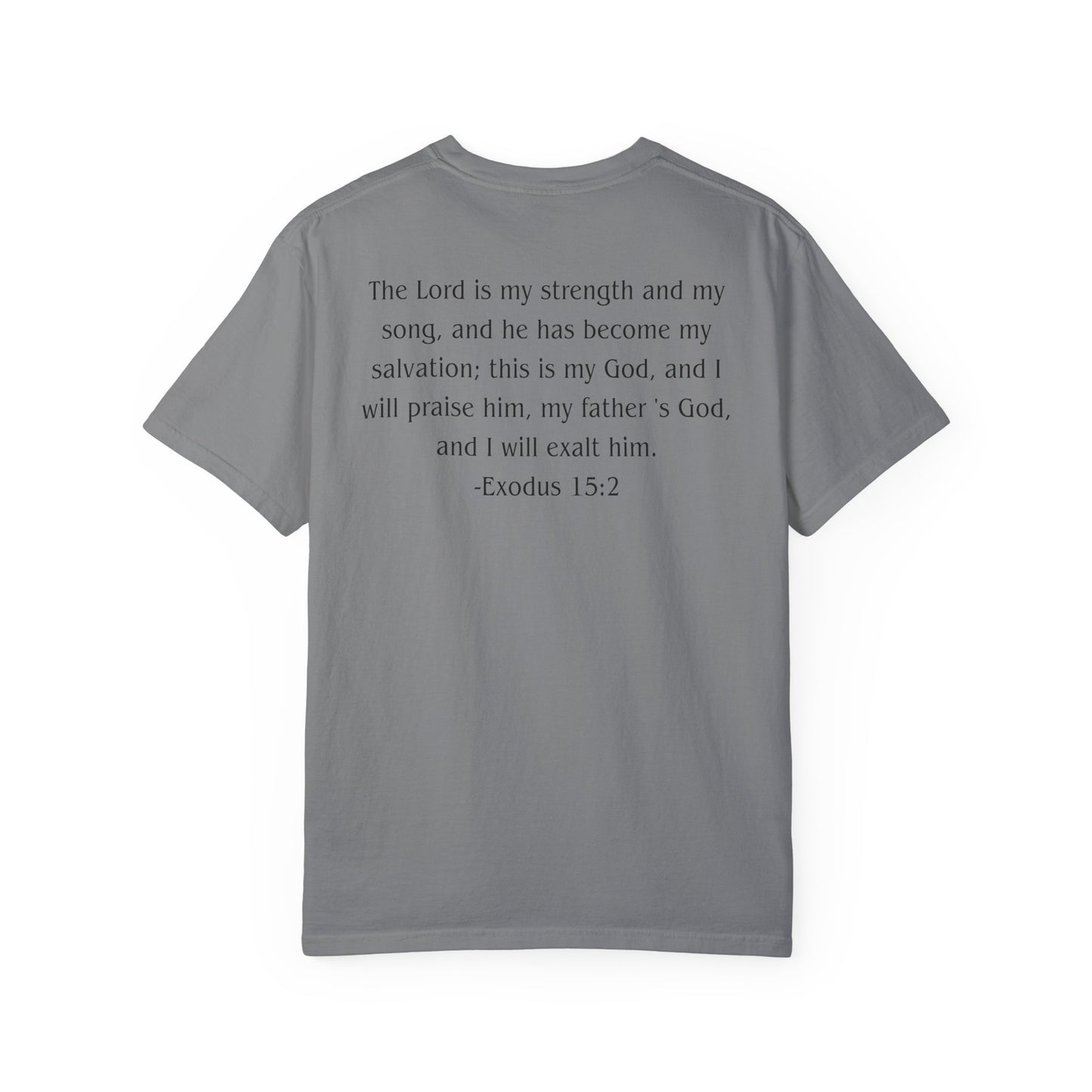Exodus 15:2 Black text T-shirt
