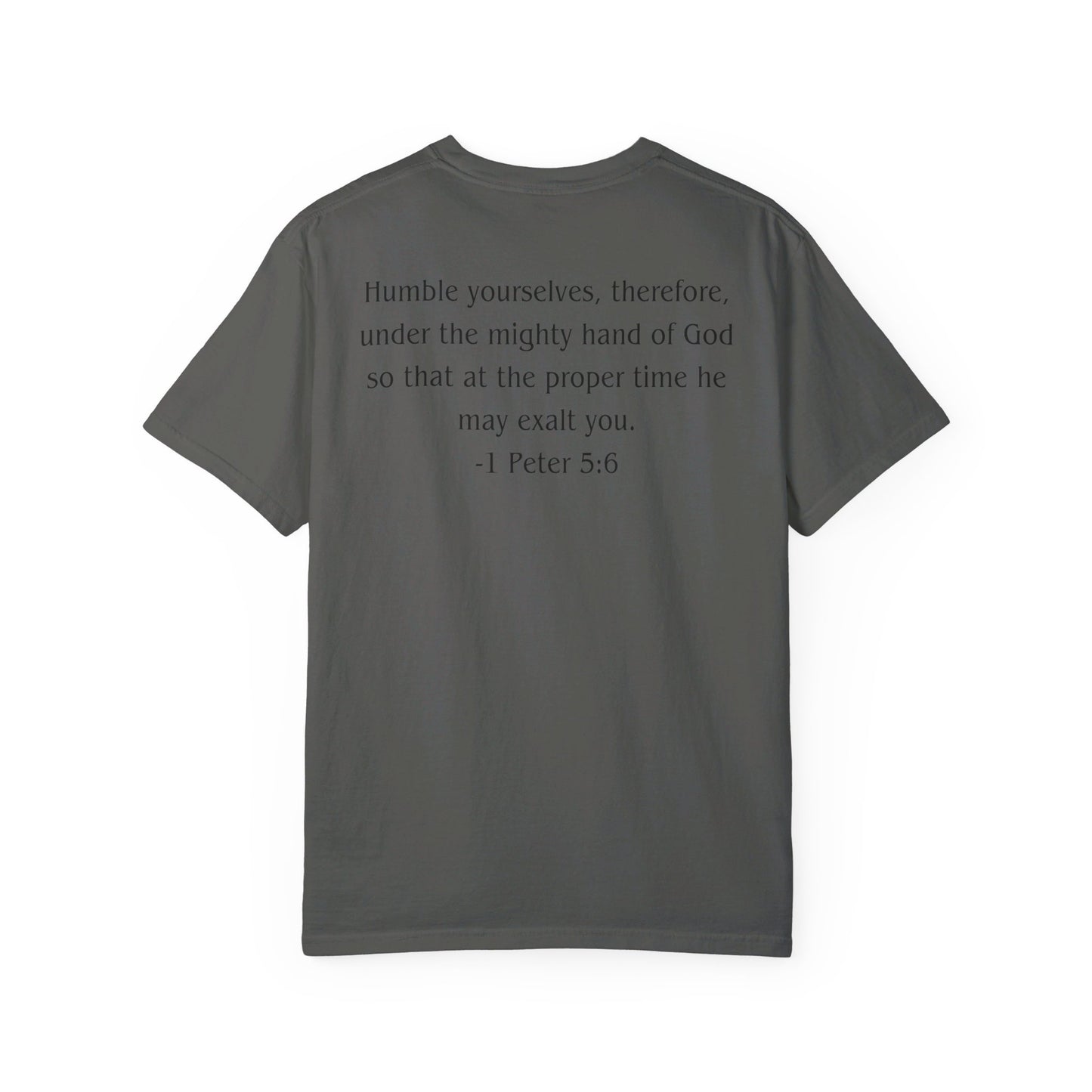 1 Peter 5:6 Black text T-shirt