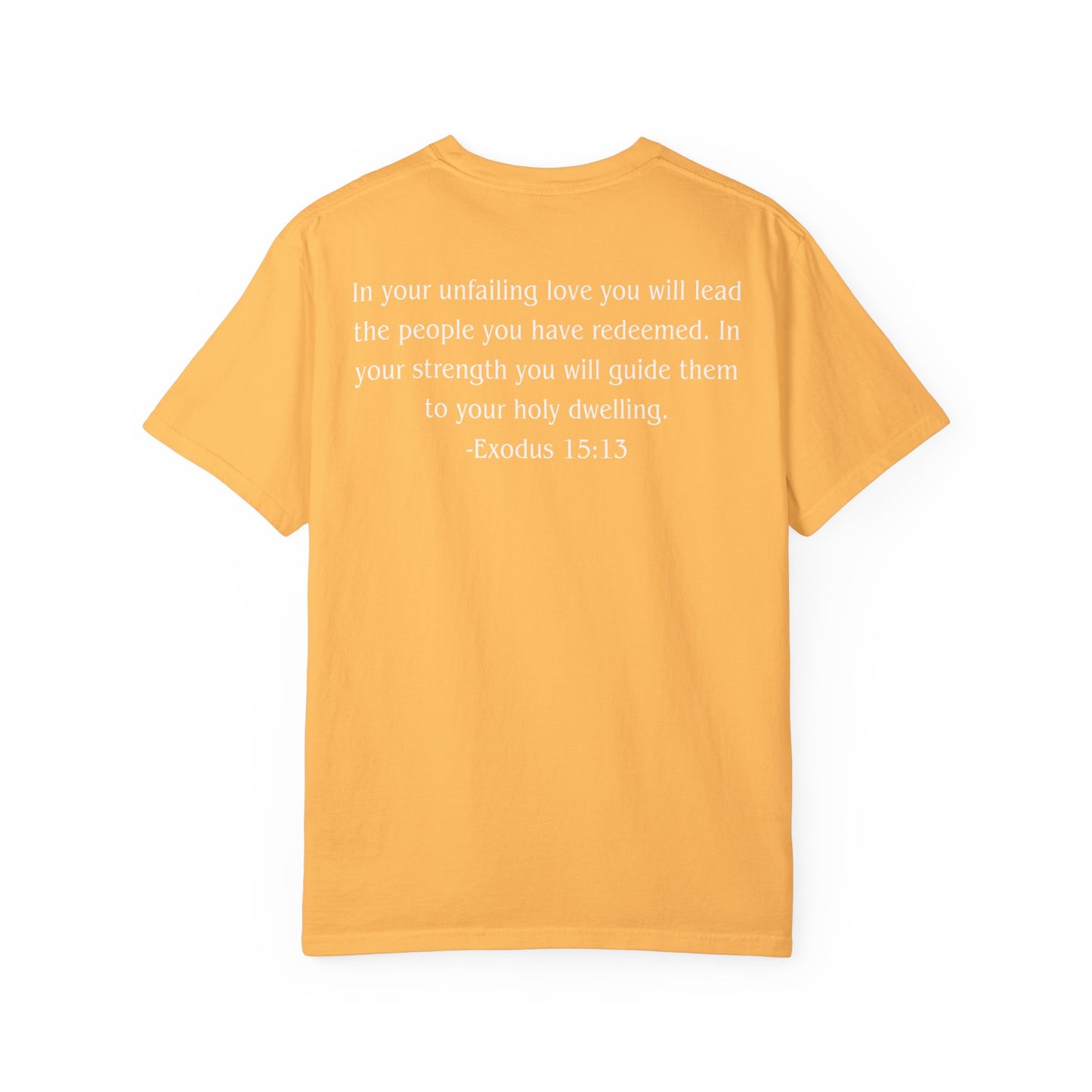 Exodus 15:13 White text T-shirt