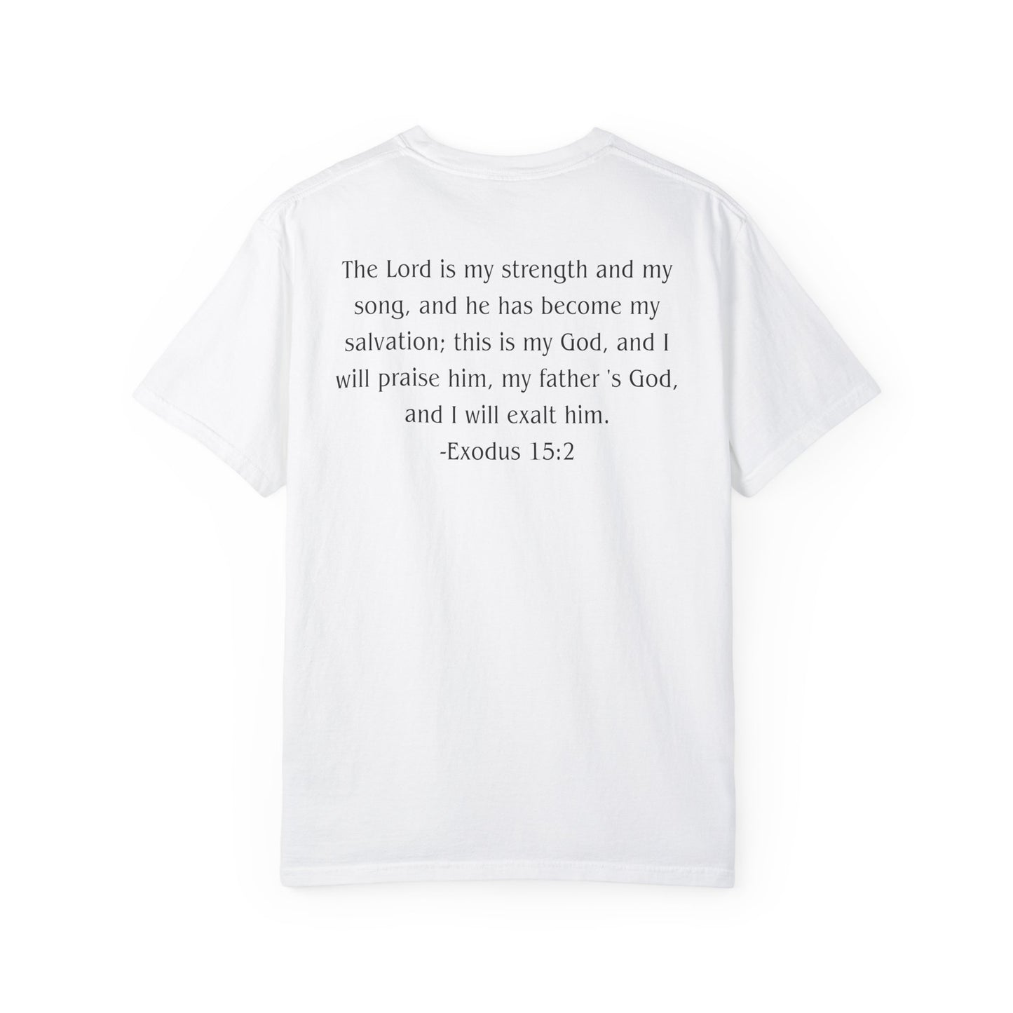 Exodus 15:2 Black text T-shirt