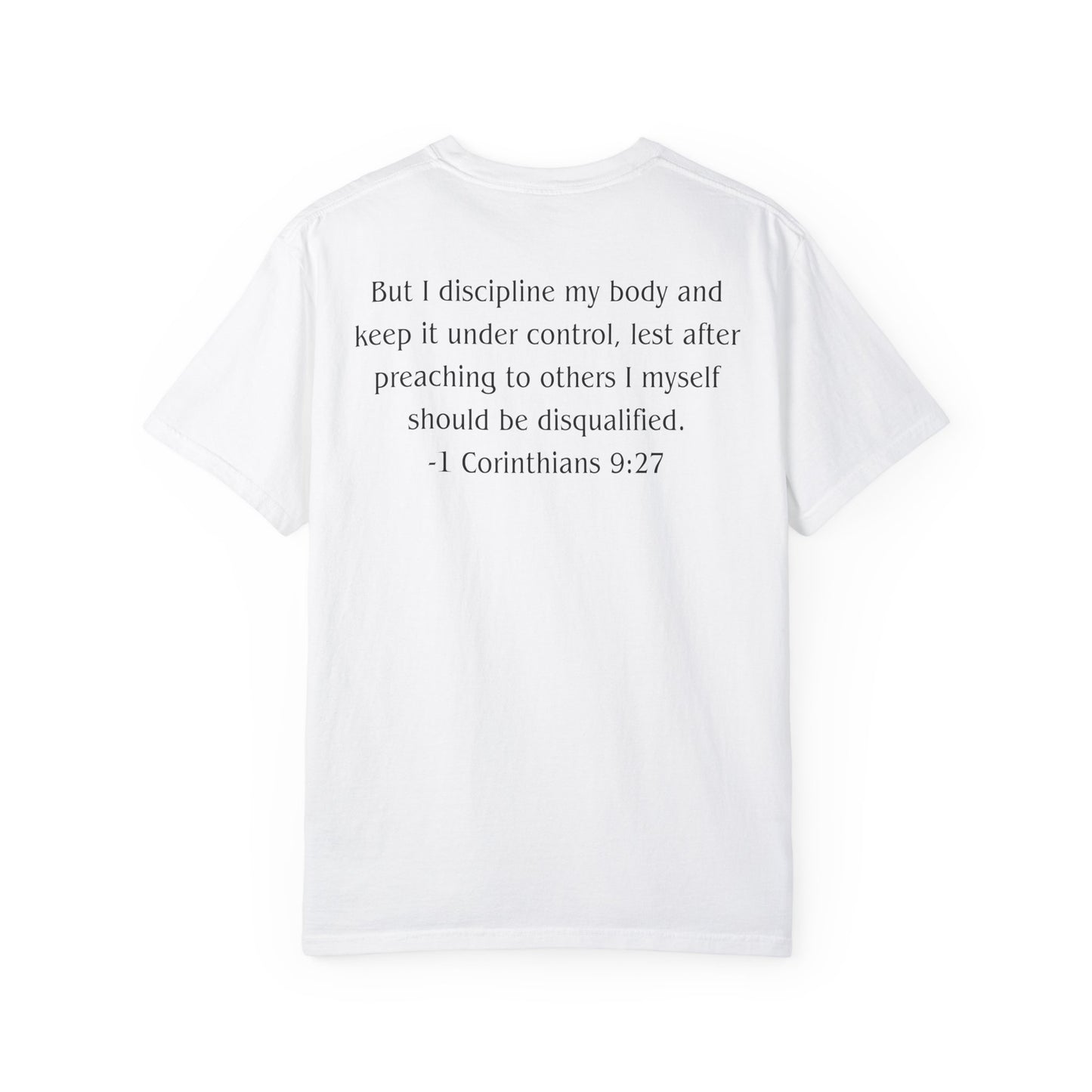 1 Corinthians 9:27 Black text T-shirt