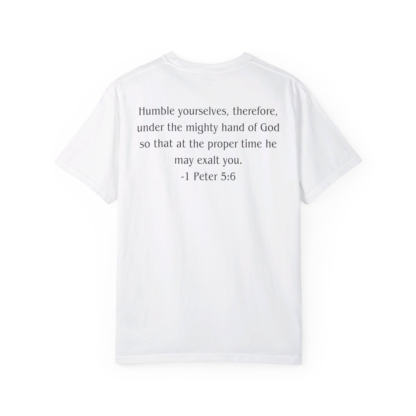 1 Peter 5:6 Black text T-shirt