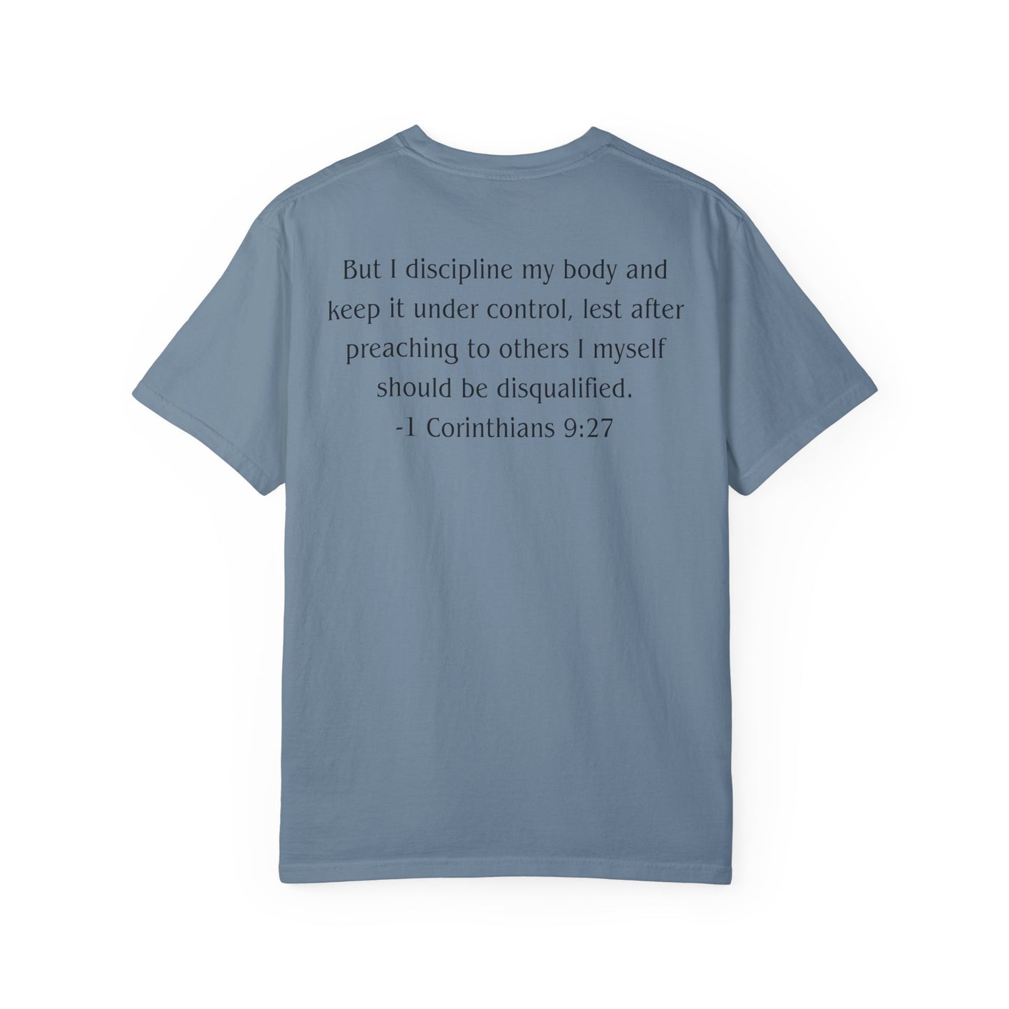 1 Corinthians 9:27 Black text T-shirt