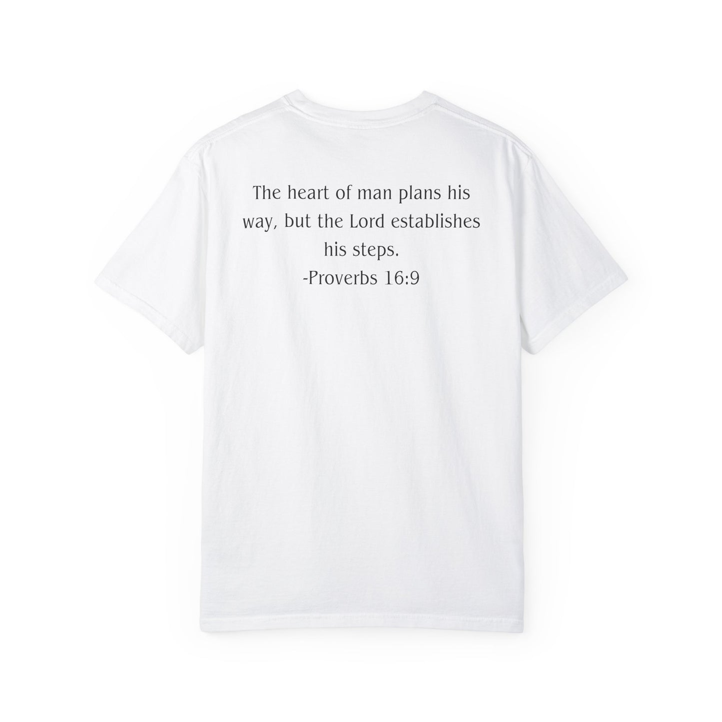 Proverbs 16:9 Black text T-shirt