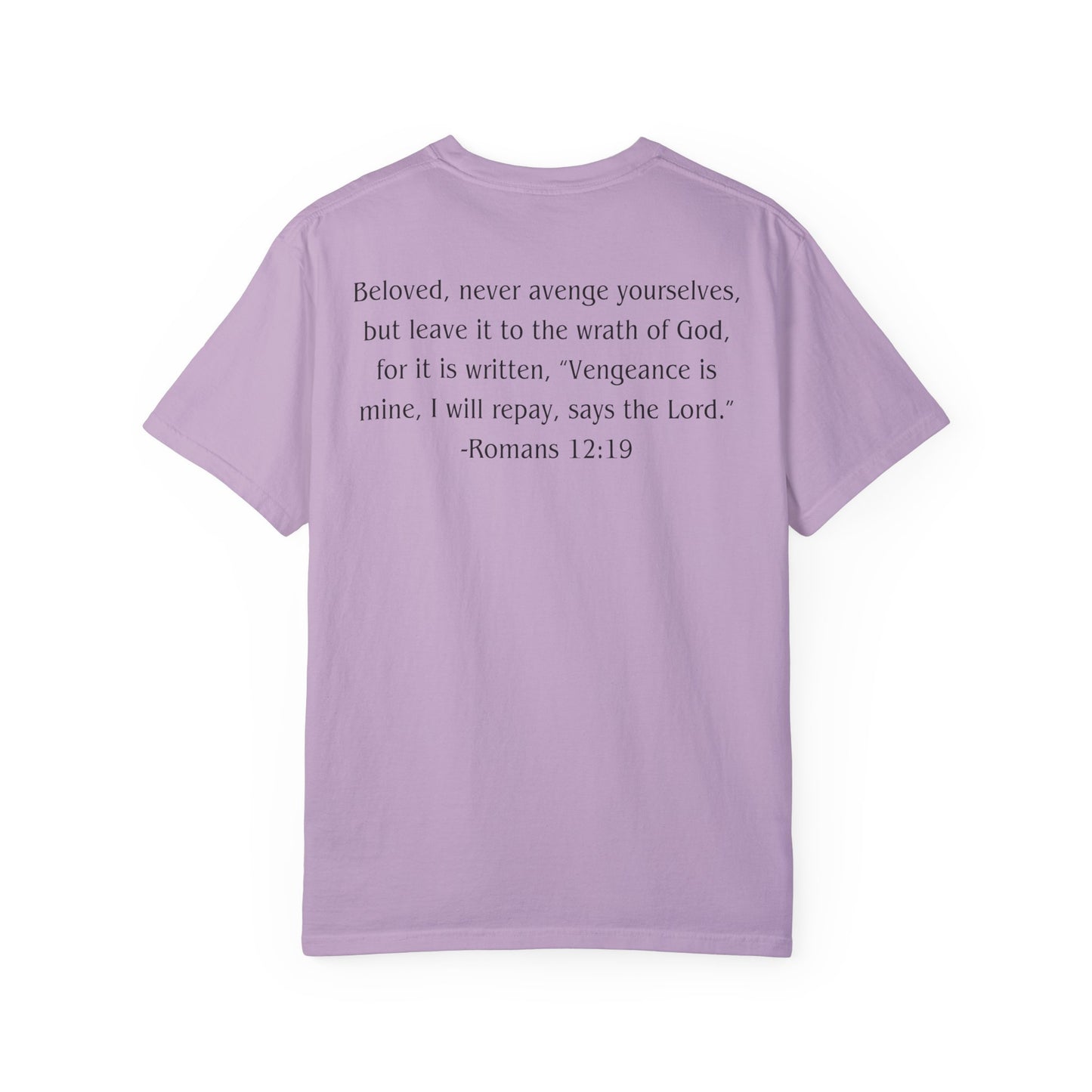 Romans 12:19 Black text T-shirt