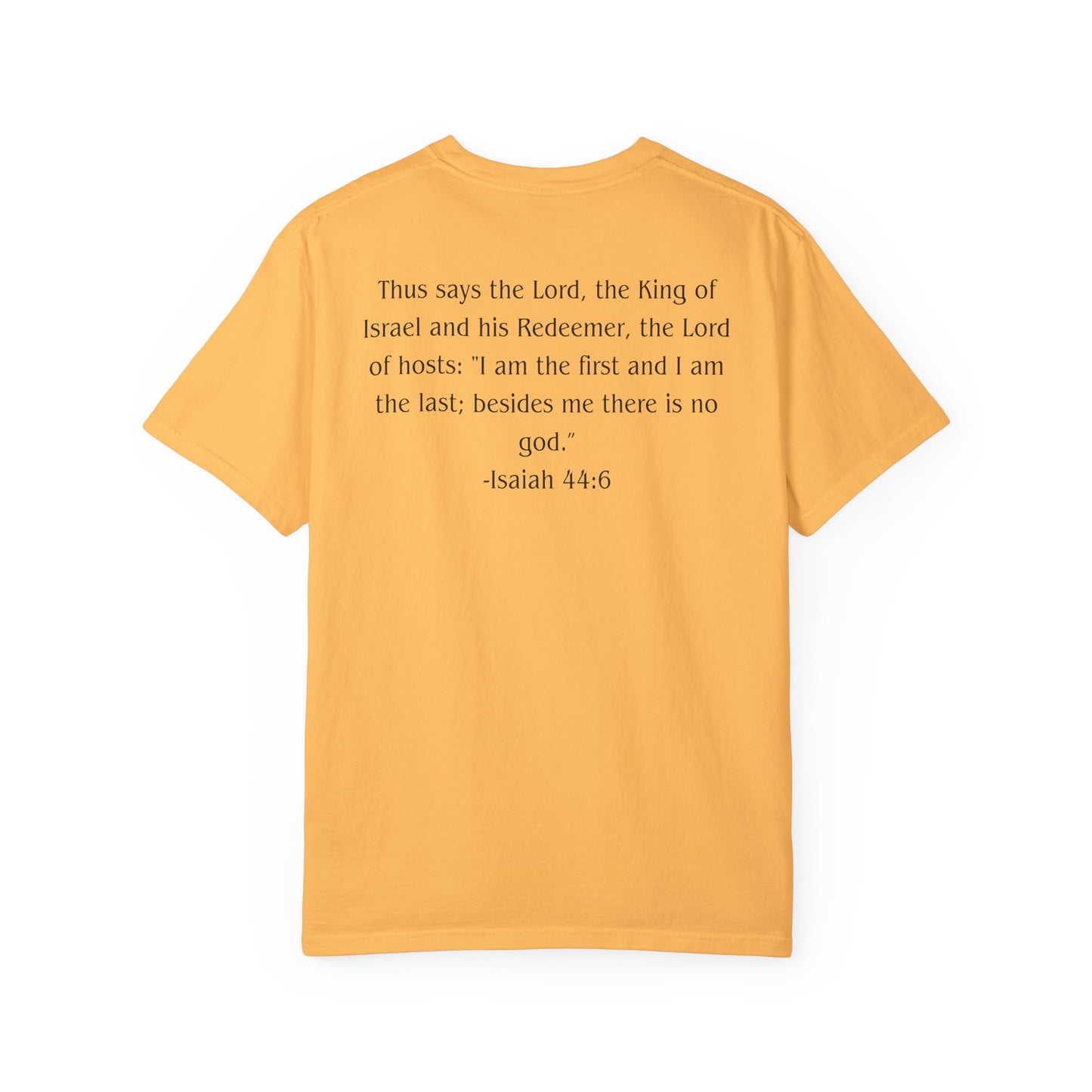 Isaiah 44:6 Black text T-shirt