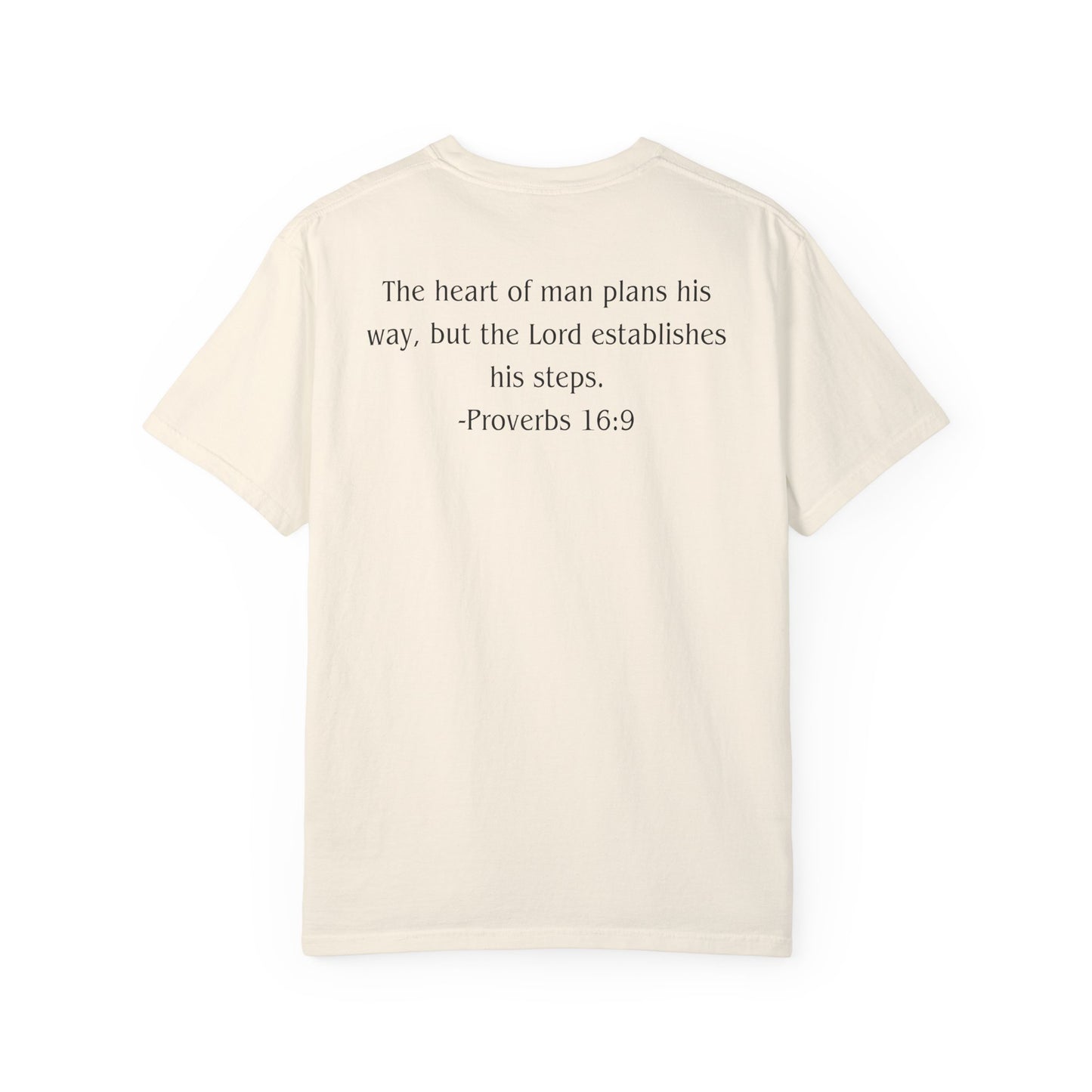 Proverbs 16:9 Black text T-shirt