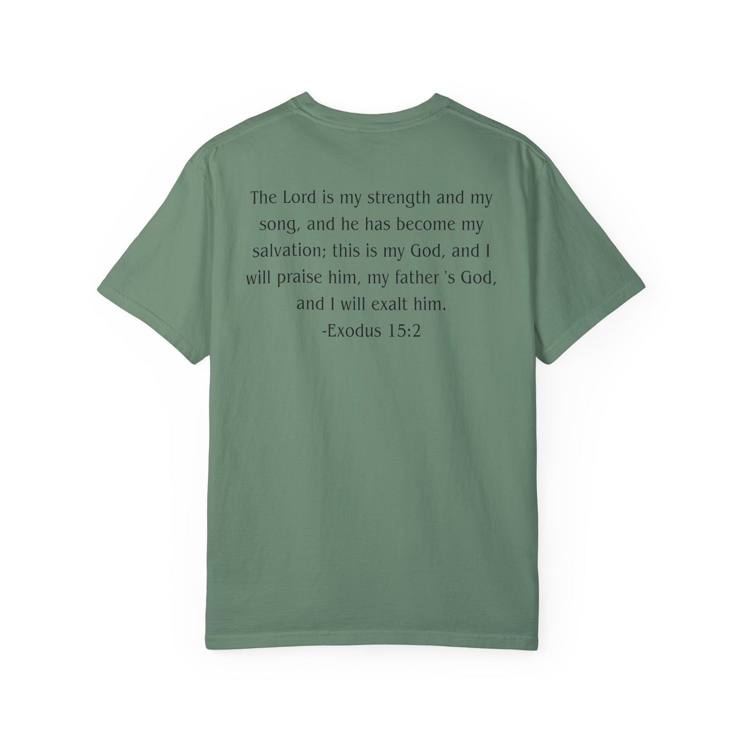 Exodus 15:2 Black text T-shirt