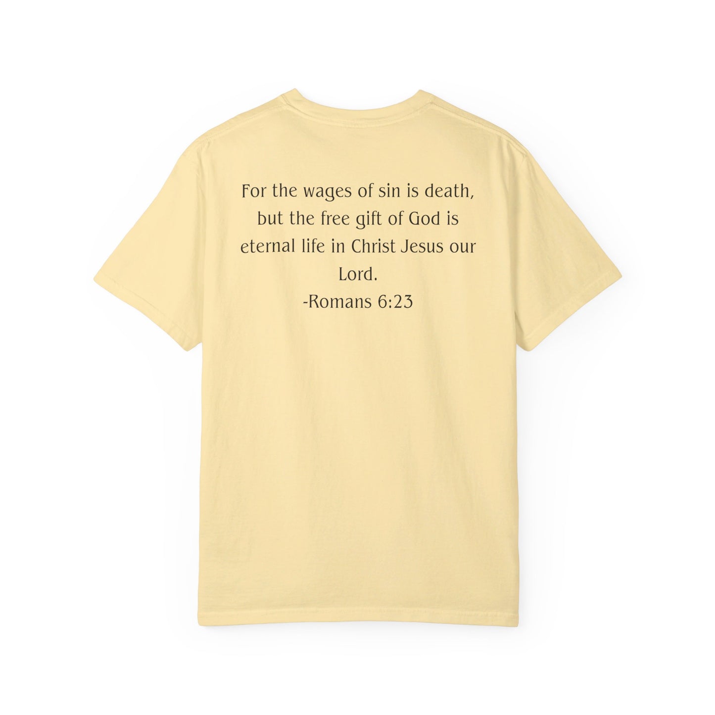 Romans 6:23 Black text T-shirt