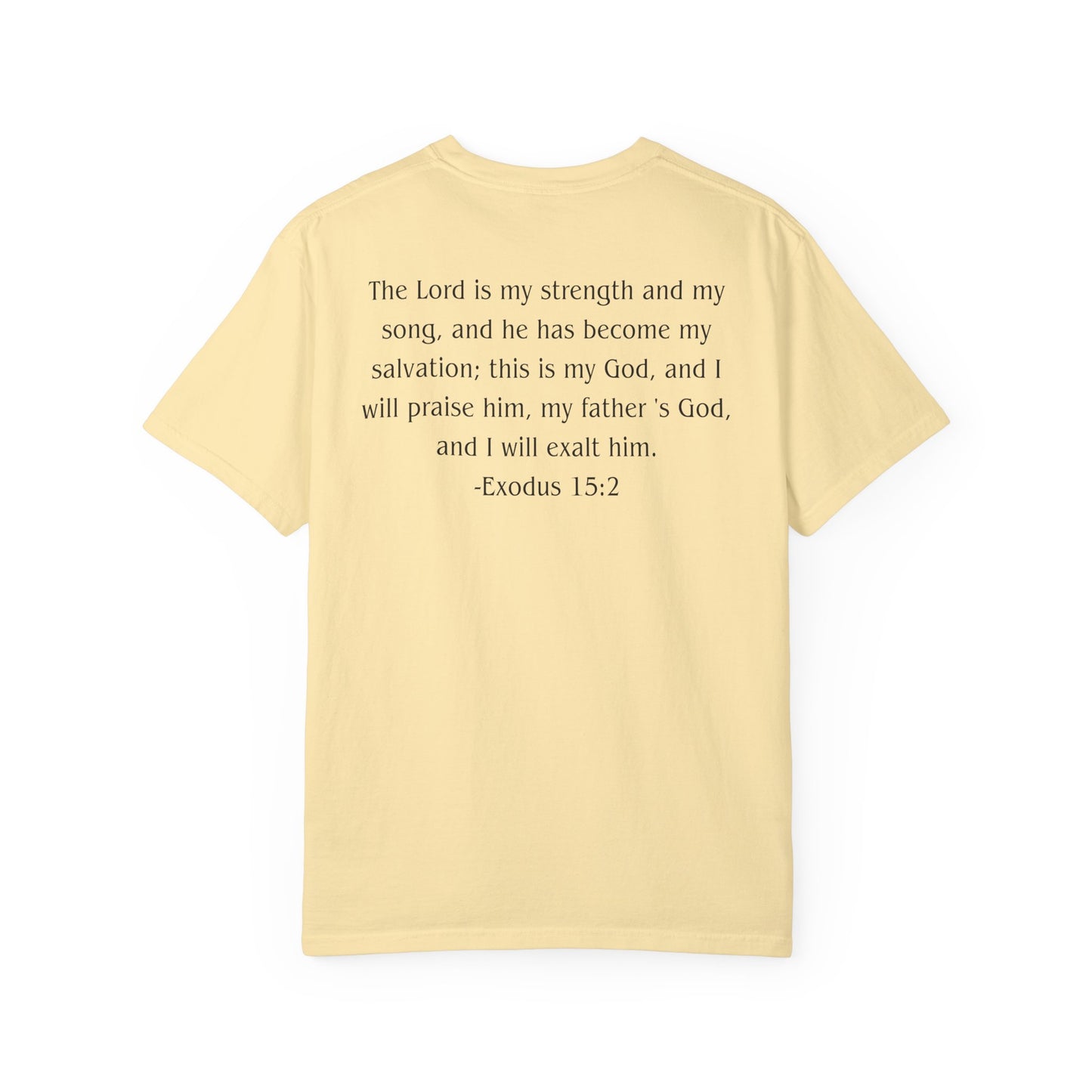 Exodus 15:2 Black text T-shirt