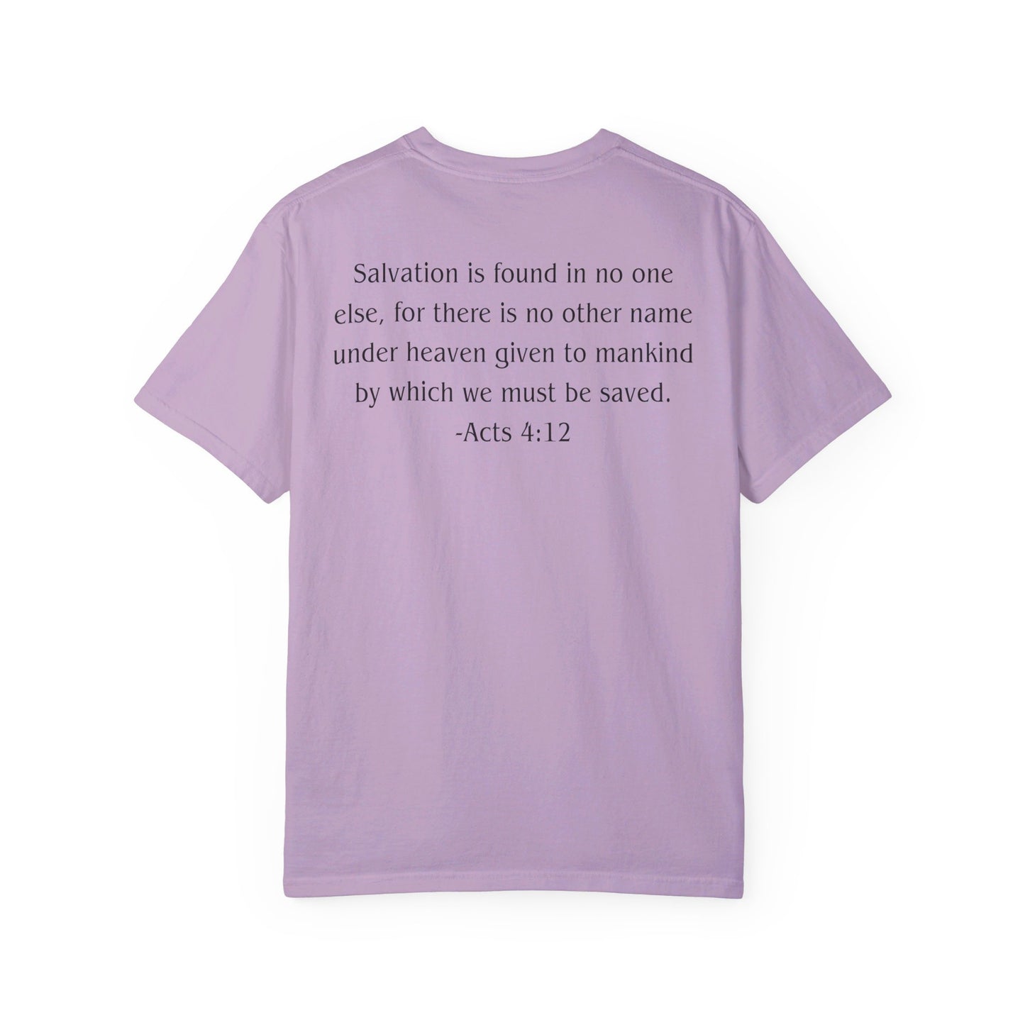 Acts 4:12 Black text T-shirt
