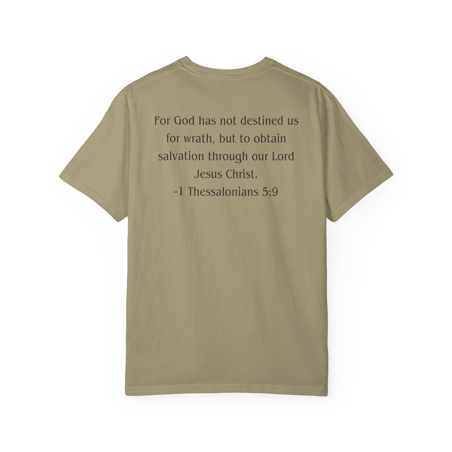 1 Thessalonians 5:9 Black text T-shirt