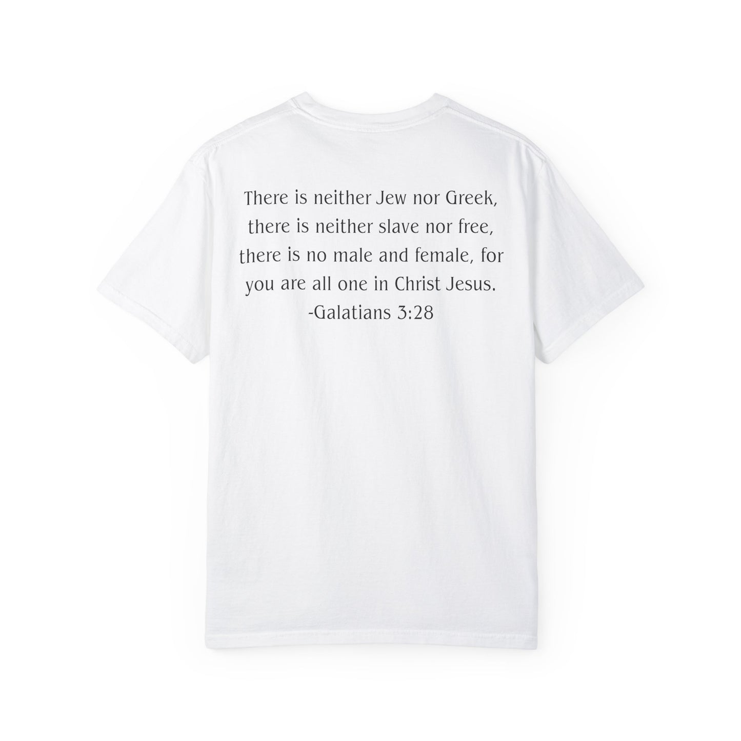 Galatians 3:28 Black text T-shirt