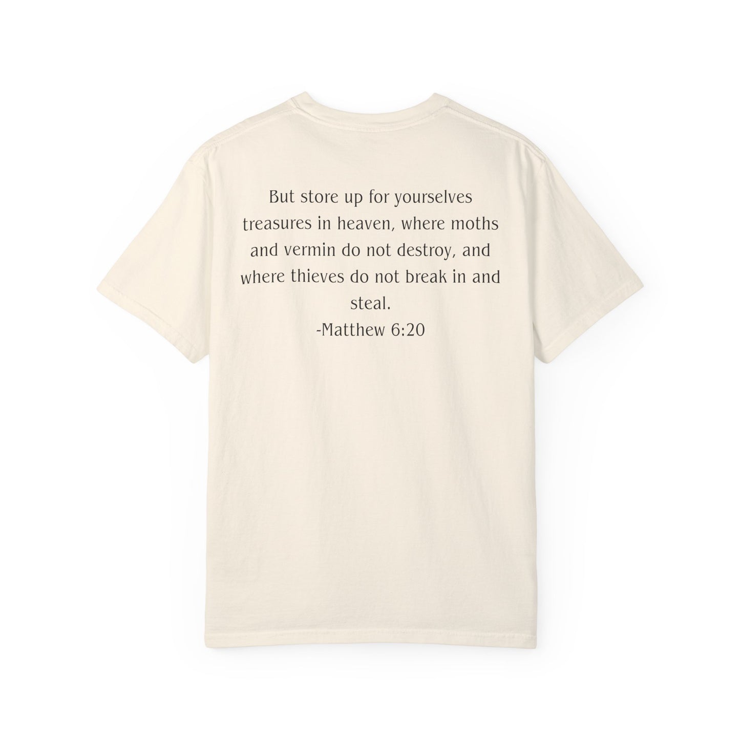 Matthew 6:20 Black text T-shirt