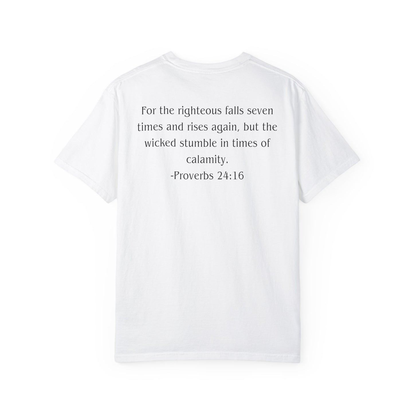 Proverbs 24:16 Black text T-shirt