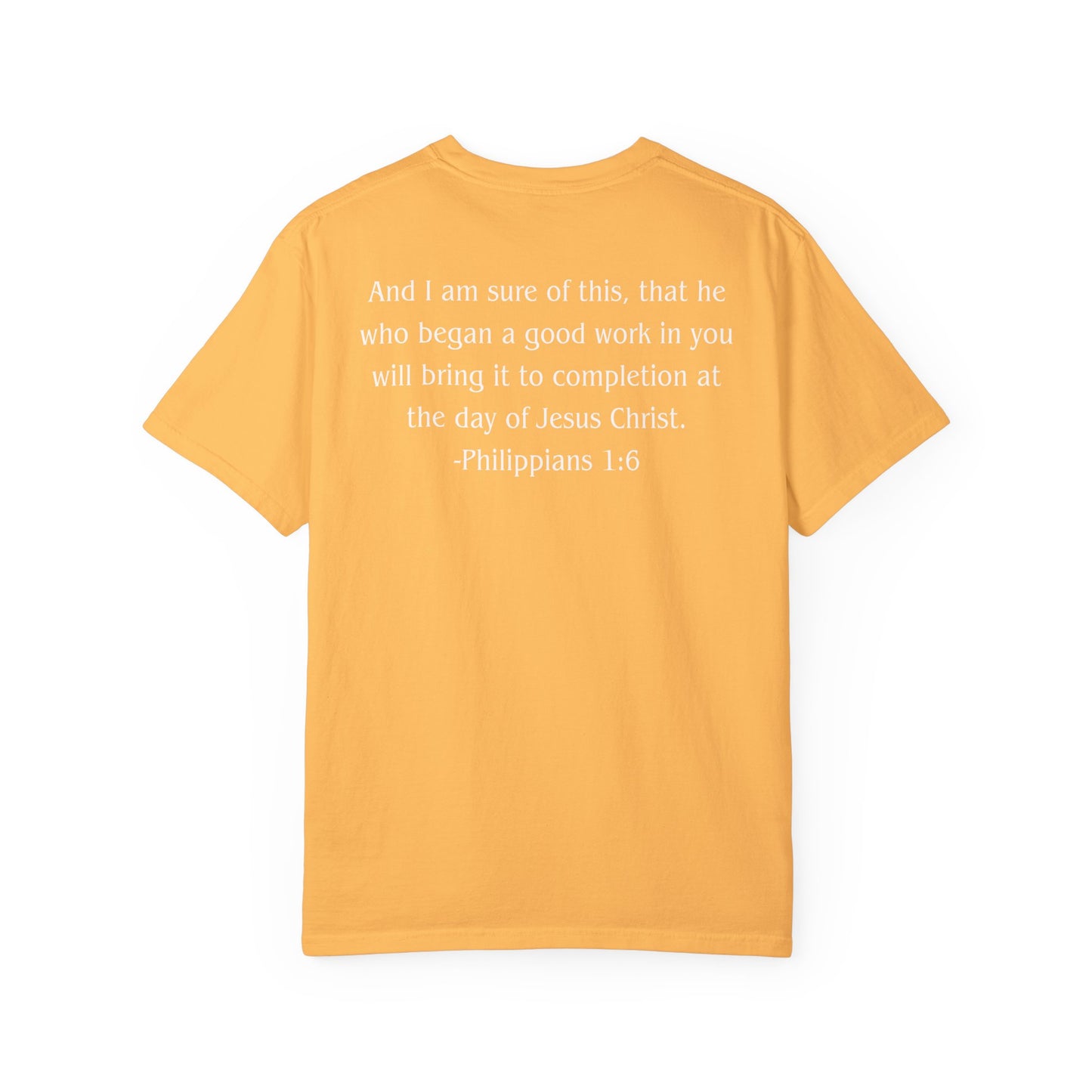 Philippians 1:6 White text T-shirt