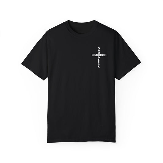 Romans 5:1 White text T-shirt