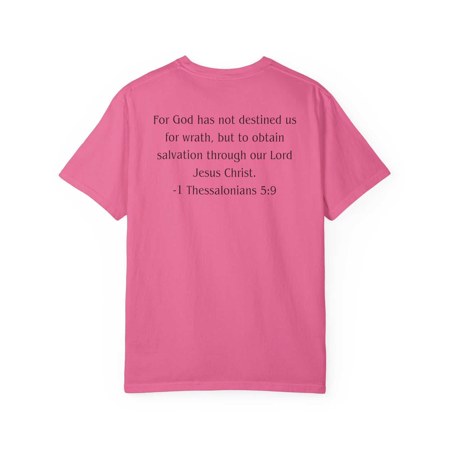 1 Thessalonians 5:9 Black text T-shirt