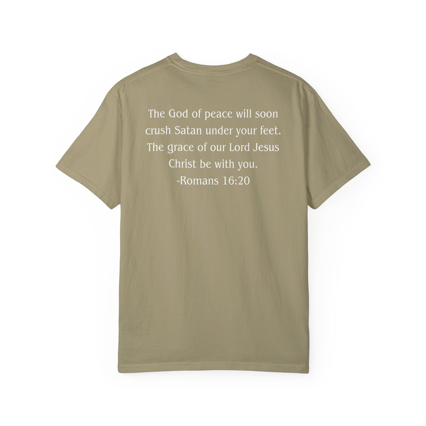 Romans 16:20 White text T-shirt