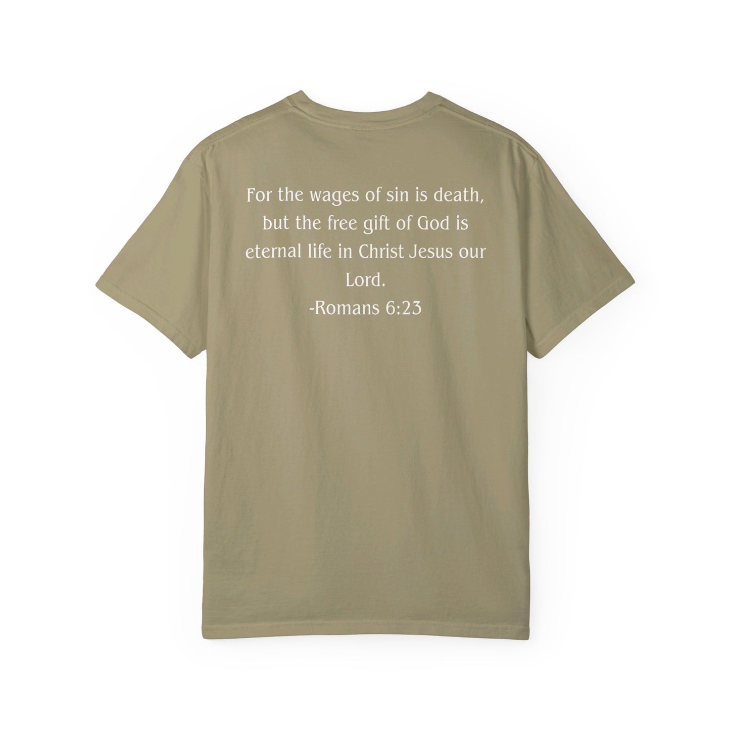 Romans 6:23 White text T-shirt