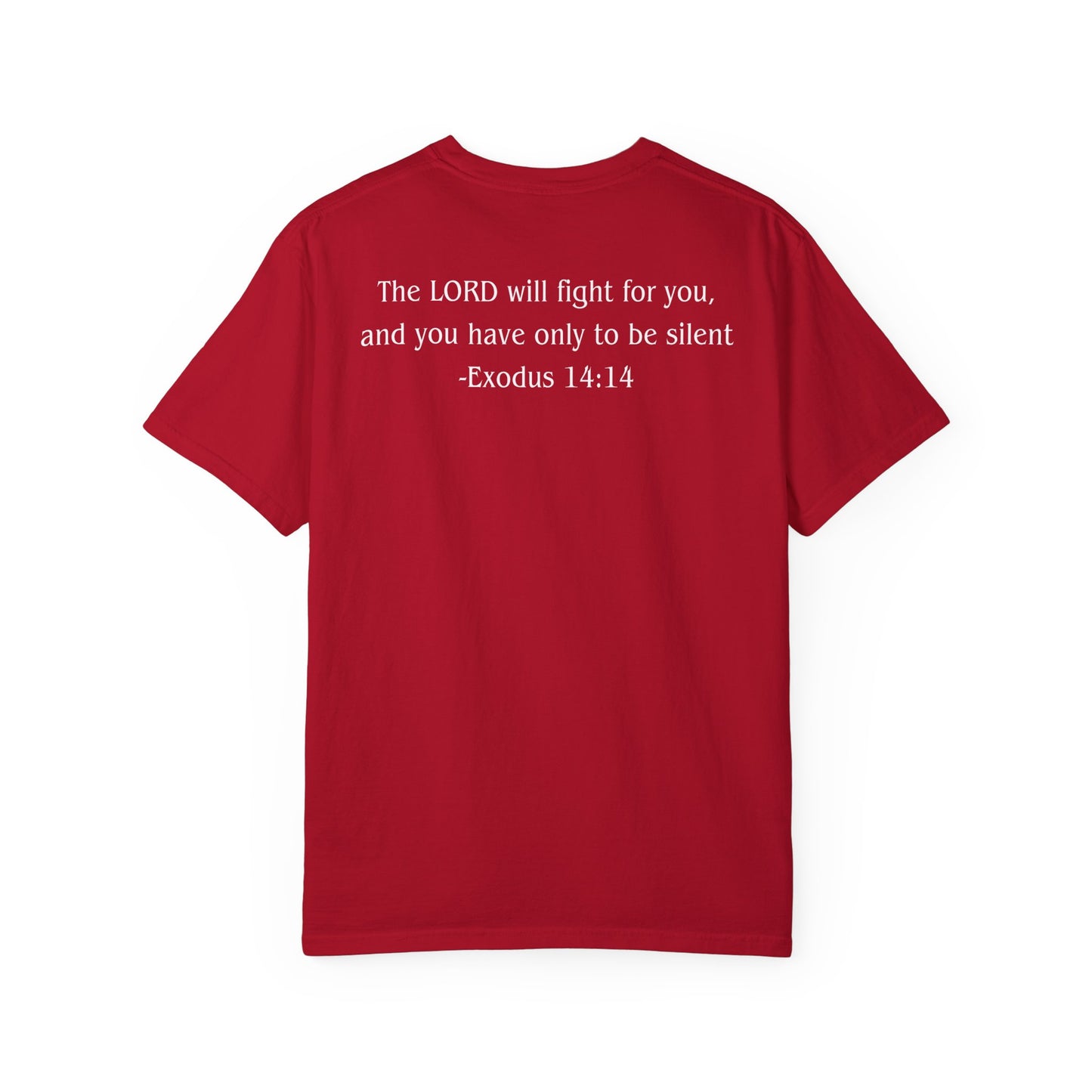 Exodus 14:14 White text T-shirt