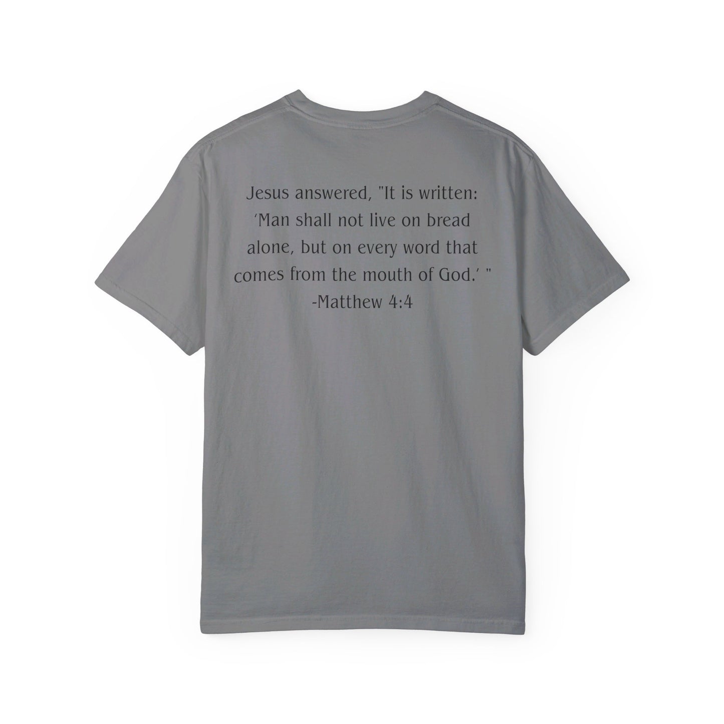 Matthew 4:4  Black text T-shirt