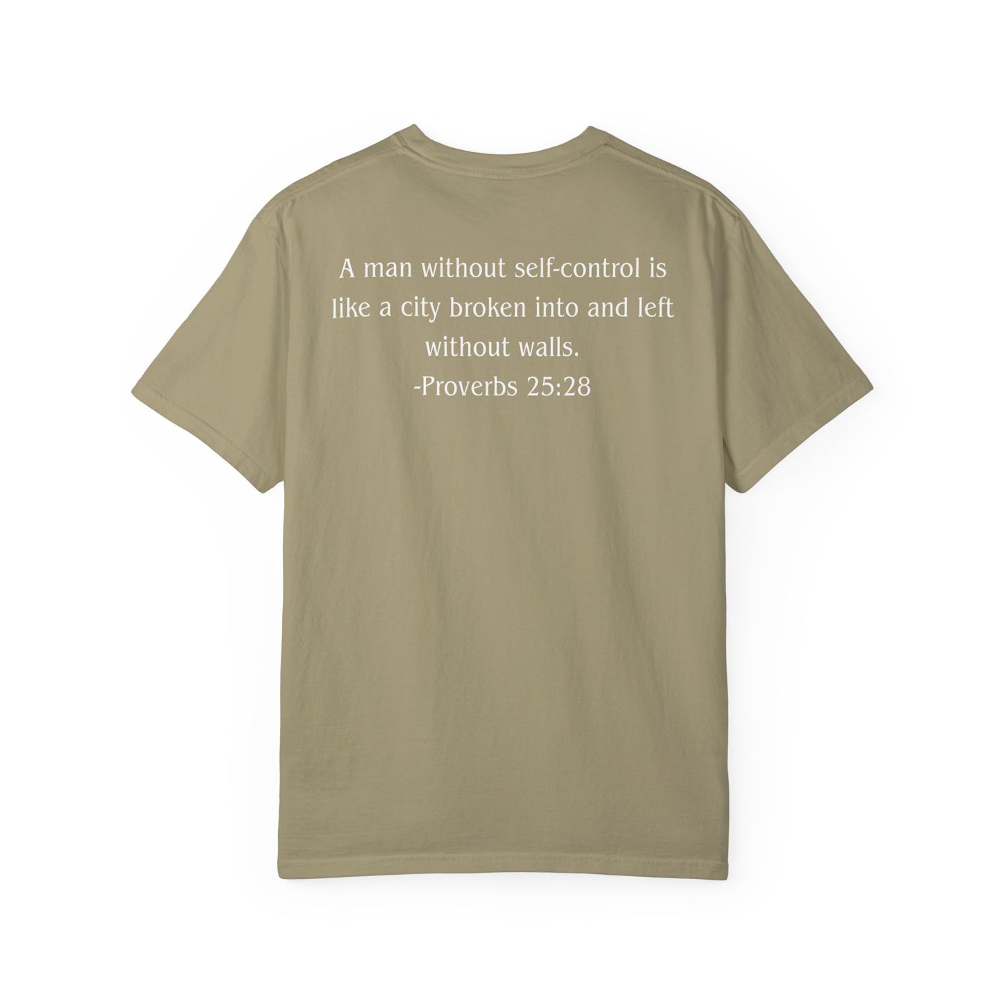 Proverbs 25:28 White text T-shirt