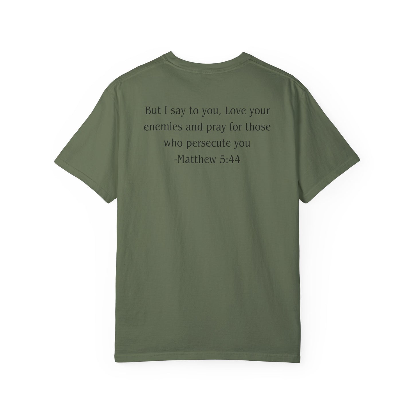 Matthew 5:44 Black text T-shirt