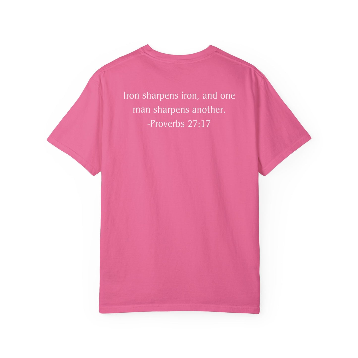 Proverbs 27:17 White text T-shirt